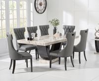 raphael 200cm cream and black pedestal marble dining table with freya chairs