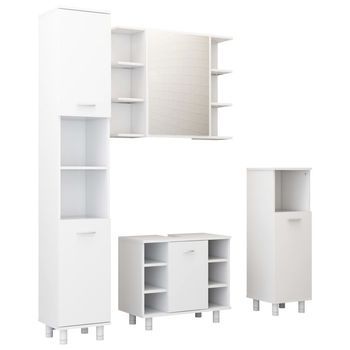 Juego De 4 Uds Muebles De Baño | Armario De Baño Madera De Ingeniería Blanco