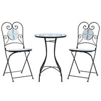 juego de bistro  conjunto de mesa y sillas de mosaico de hierro y ceramica azul y blanco