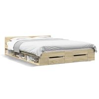 cama con cajones madera ingenieria roble sonoma 150x200 cm vidaxl
