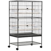 pawhut jaula para pajaros con ruedas 78x52x132 cm con bandeja extraible y estante para canarios periquitos gris oscuro   aosom espana