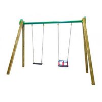 columpio doble de madera masgames draco asientos mixtos   superficie de arena tierra o cesped