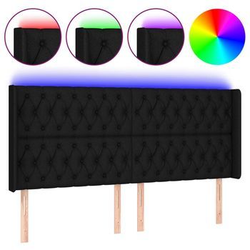 Cabecero Con Led De Tela Negro 203x16x118/128 Cm Vidaxl
