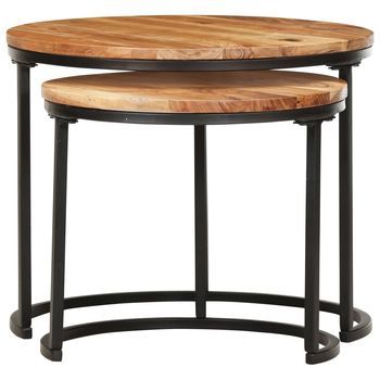 2 Uds Mesas Apilables | Mesita Auxiliar | Mesa De Café Madera Maciza De Acacia