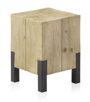 taburete chapado en abeto con patas lacadas en color metalico