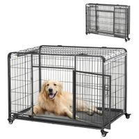 pawhut jaula de metal para perros grande plegable con ruedas frenos bandeja extraible puerta con pestillos ideal labrador 125x76x81 cm   aosom espana