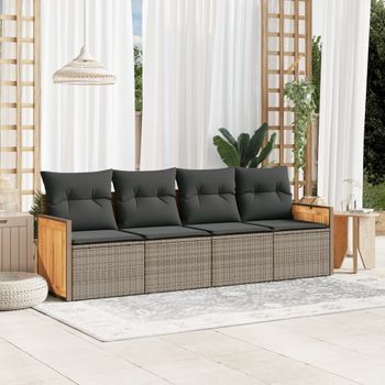 Conjunto De Sofás De Jardín 4 Uds | Mueble Jardin Mesa Y Sillas Y Cojines Ratán Sintético Gris Cfw623222