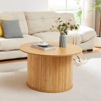 mesa de centro ledepid tablero redondo 48xo80 cm - natural encasa