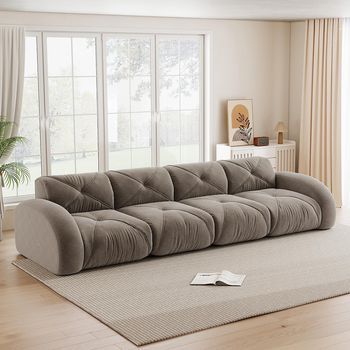 Sofá Modular Extra Grande 4 Plazas Sin Marco, Tela Felpilla Cómoda Antideslizante Marrón, Sin Montaje Requerido