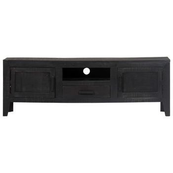Mueble Tv | Mueble De Salón | Armario Tv De Madera Maciza De Mango Negro 118x30x40 Cm