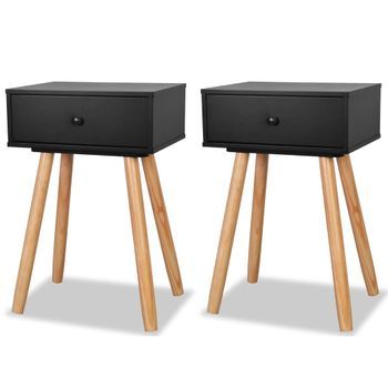 Conjunto De Dos Mesitas De Noche Muebles De Dormitorio Madera Maciza De Pino Negro 40x30x61 Cm 1402025