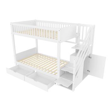 Litera - Cuna Con Cajones - Estantes - Armario - Compartimento De Almacenamiento - 90x200 Cm - Blanco - Sin Colchón