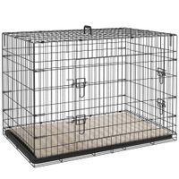 pawhut jaula para perros plegable con cojin puertas bandeja extraible y marco de alambre metalico 106x715x76 cm negro y beige
