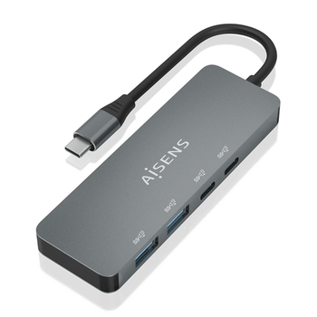 AISENS Hub USB 3 2 Gen2 10G USB C USB C M 2xUSB C H 2xUSB A H Gris 15cm