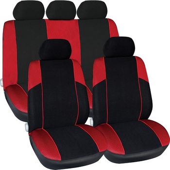 Polyester 11 pce Seat Cover Set with Zips in in Red