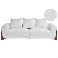 sofa de 3 plazas tapizado de boucle con reposabrazos patas de madera sala de estar moderno blanco vinliden