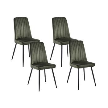 Conjunto De 4 Sillas De Comedor Tapizado De Terciopelo Estilo Escandinavo Moderno Sin Reposabrazos Patas De Hierro Negras Verde Oscuro Kirby