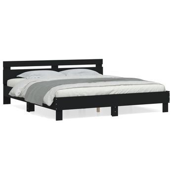 Estructura Cama Con Cabecero Madera Ingeniería Negro 160x200 Cm Vidaxl
