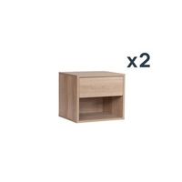 pack 2 mesitas de noche flotantes de 1 cajon en madera color natural klast home 40 x 35 cm - natural
