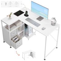 escritorio esquinero mesa para ordenador con tomas de corriente y puerto usb-a tipo c estante reversible 120x80cm blanco