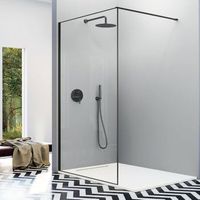 panel fijo de ducha fresh arena negro mate  90 cm barra simple