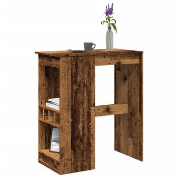 Mesa Alta | Mesa De Bar Con Estantes Madera Envejecida 90x47,5x103,5 Cm Cfw805546