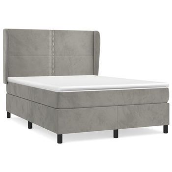 Cama Box Spring Con Colchón Terciopelo Gris Claro 140x200 Cm