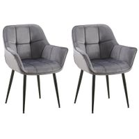 set de 2 silla de comedor con reposapies en terciopelo gris oscuro
