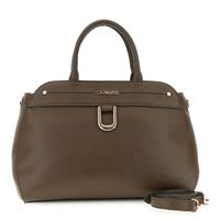 bolso con asas tubulares efecto piel con grano y costura gruesa decorativa dark brown