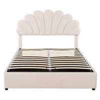 cama con almacenaje acolchada de terciopelo 140x200cm cabecero en forma de flor con somier de laminas beige