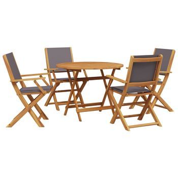 Set De Comedor De Jardín 5 Piezas | Mueble De Jardín Tela Madera Maciza Antracita