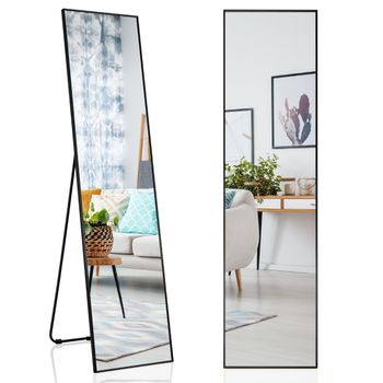 Costway Espejo Rectangular 160x40cm de Pie o de Pared con Cristal Inastillable Marco de Aleación de Aluminio para Dormitorio Vestíbulo