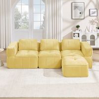 sofa modular de 3 plazas en forma de l con puf poliester amarillo