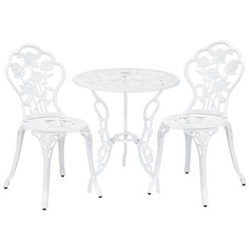 [casa.pro] Set Bistro Hierro Fundido Mesa + 2 Sillas Blanco Look Antiguo Muebles Para Jardín, Terraza, Balcón
