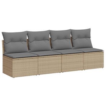 Sofá De Jardín De 4 Plazas | Sofá De Exterior Con Cojines Ratán Sintético Beige