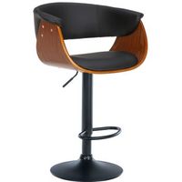 taburete de bar de diseno moderno con asiento giratorio y regulable en altura en pvc negro carcasa de madera y metal negro 100005452
