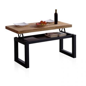 Mesa De Centro Elevable Loft Roble Boreal – Negro 120 X 47,5 X 60 Cm
