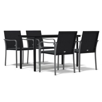 Juego Comedor Jardín 5 Uds | Conjunto Mueble Jardin Mesa Y Sillas Y Cojines Ratán Sintético Y Acero