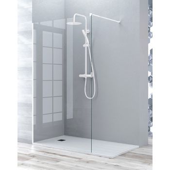 Mampara De Ducha Fijo Walk In | Vidrio Templado 8mm Antical | 195cm Altura | Perfil Blanco | 70-120cm | Transparente - 120 Cm (1 Fijo) - Blanco Mate