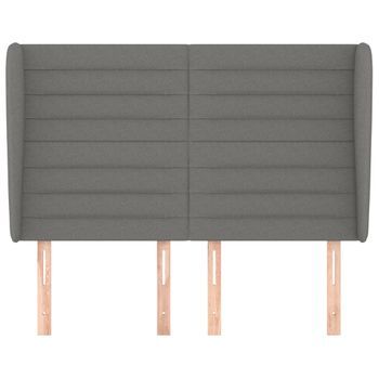 Cabecero Cama Mueble De Dormitorio Con Orejas De Tela Oscuro 147 X 23 X 118/128 Cm Gris M02_0003328