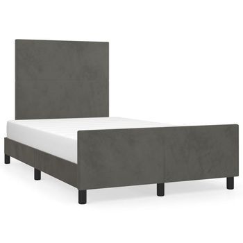 Cama Matrimonial | Cama Para Adultos | Estructura Cama Con Cabecero Terciopelo Gris Oscuro 120x190 Cm