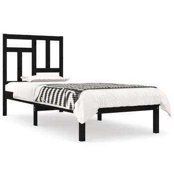 Estructura De Cama Madera Maciza Individual Negra 75x190 Cm Vidaxl