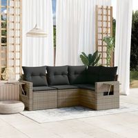 conjunto de sofas de jardin 4 uds  mueble jardin mesa y sillas y cojines ratan sintetico gris cfw467424