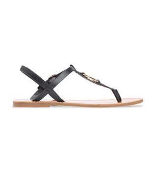 Tommy Hilfiger para mujer. FW0FW09127 Sandalias de Piel Leona negro (38), Plano, Hebilla, Casual