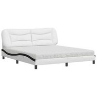cama con colchon hvar cuero sintetico blanco y negro 180x200 cm vidaxl