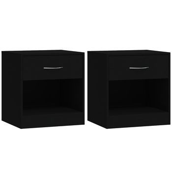Pack 2 Uds Mesitas De Noche | Mesa Auxiliar | Mesilla Con Cajón Negro