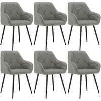 set 6 sillas de comedor y cocina de piel sintetica con respaldo reposabrazos patas metalicas diseno ergonomico - gris oscuro - woltu