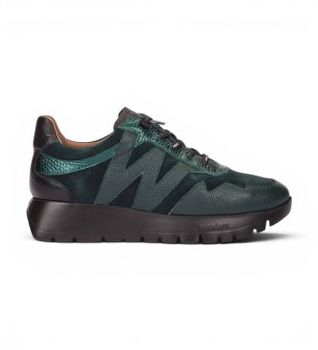 Wonders para mujer. A-24110 Zapatillas de Piel Odisei verde (36), Plano, 1 a 3cm, Cordones, Casual
