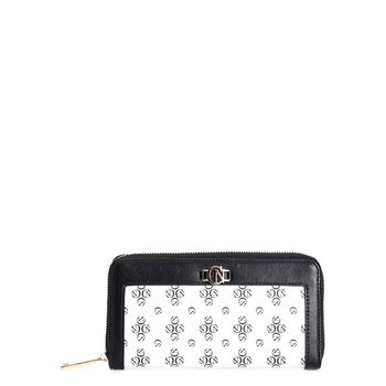 cartera con cremallera redonda en saffiano con estampado de monogramas y accesorio metalvetti black