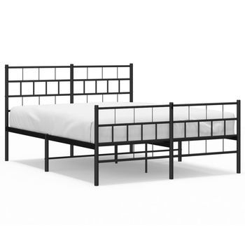 Cama Matrimonial | Cama Para Adulto | Estructura Cama Sin Colchón Con Estribo Metal Negro 140x200 Cm